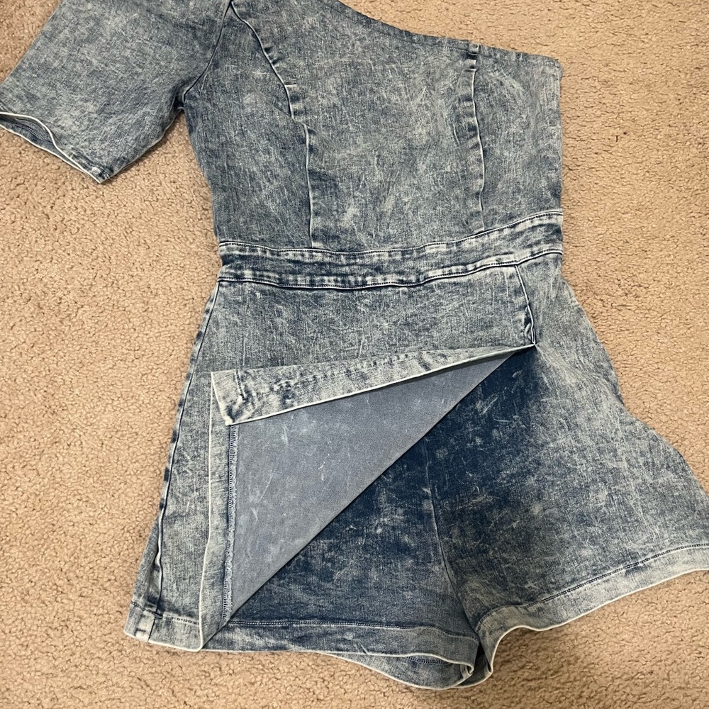 Fashion Nova Light Wash Denim Romper